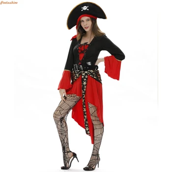 Ataullah Moterų Karibų Piratų Kapitonas Kostiumas Helovinas Vaidmenų Cosplay Kostiumas Medoeval Gotikos Išgalvotas Moteris Suknelė DW004