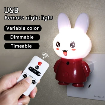 Nuotolinio Valdymo Naktį LED Lemputė USB 5V Carton Triušis Arti Lempų, Skirtų Kūdikių, Vaikų Namų Miegamajame Ajustable Ryškumas Šviesos Laikas