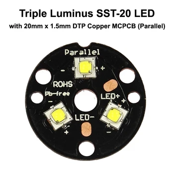 Triple Luminus SST-20 LED Spinduolis su 20mm x 1.5 mm Vario PCB (Lygiagrečiai) w/ optika