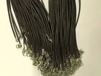100vnt 16-18 colių juoda reguliuojamas 2mm korėja vašku medvilnės karoliai virveles, su omarų užsegimas ir išplėtimas grandinės