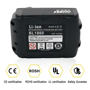 18V 6AH 6000mAh BL1860 Li-Ion Baterijos Pakeitimo MAKITA BL1850 BL1840 LXT400 DHP458Z Galios įrankis
