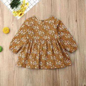 2019 M. Rudenį Bamblys Kūdikiui Baby Girl Gėlių Drabužius Ilgomis Rankovėmis Suknelė Tutu Patenka Geltonos Suknelės