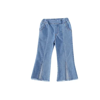 2020 korėjos mergaičių mados paaukštintu liemeniu padalinta užsiliepsnojo džinsai rudenį naujus produktus vaikų ruožas kelnės mergaitėms, kelnės