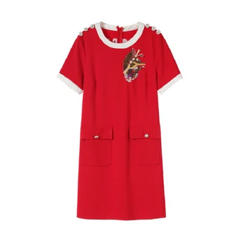 2020 metų Vasaros Prabanga Moterų Prarasti Raudona Suknelė trumpomis Rankovėmis O-kaklo Mini Suknelė Mados Šalies Prekės ženklo Dizaineris Plius Dydis Suknelė Drabužius XXL