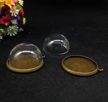 20pcs 25mm aišku, pusrutulyje stiklo apvalus kamuolys stiklo buteliukas pakabukas su bronzos sidabrą, stiklą, norinčių butelis karoliai stiklo danga jar