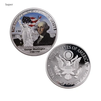 Amerikos Spalvinga Metalo 1th JAV Prezidentas Suvenyrų Monetos 999.9 Sidabro Padengtą George Washington Iššūkis Monetos, Dovanos