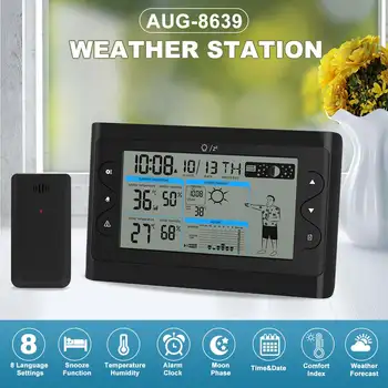 AUGIENB Naujas AUG-8639 LCD Stotį + Lauko Jutiklis Termometras, Drėgmės, Atmosferos Ekranas Atidėti Laikrodis Kalendorius