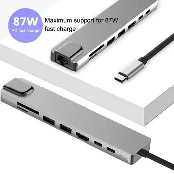 Aštuonių-In-One Tipo C Iki HDMI, Rj45 USB3.0 TF PD 4K Hub Plėtra Doko, Plug And Play Aliuminio Lydinio, Šilumos Išsklaidymo Greitai