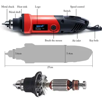 BDCAT 400W mini gręžimo graverio Rotacinis įrankis, Elektrinis Mini Kampinis Šlifuoklis Įrankis Dremel su 0.6-6.5 mm lankstaus veleno ir reikmenys