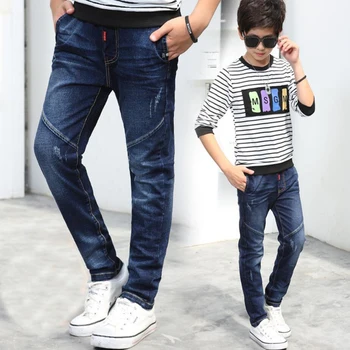 Berniukai pavasario kelnės kūdikiui ilgai stiliaus medvilnės džinsai 3-14 Y vaikai rudenį džinsinio audinio kelnės berniukams ilgos kelnės paauglių aukštos kokybės džinsai