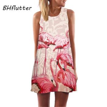 BHflutter vestidos verano 2018 Suknelė Moterims Harajuku Dangaus Spausdinti Vasaros Suknelė linijos, Rankovių Ponios Atsitiktinis Trumpą Šifono Suknelės