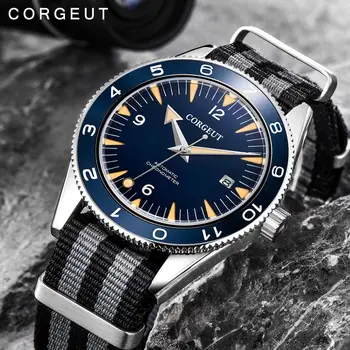 Corgeut 41mm Mechaninė Automatinė Mens Watch Prabangos Prekės Karinės 007 Laikrodis Nailono Diržas Šviesos Vandeniui Vyrų Laikrodis
