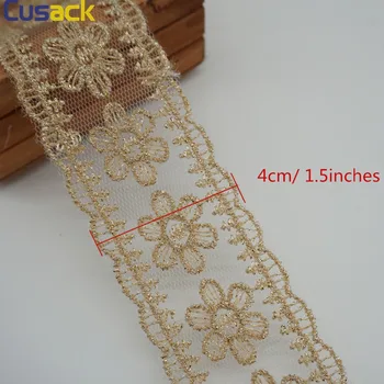 Cusack 2 metrų 4 cm Aukso Linija, Siuvinėta Gėlių Nėrinių Juostelės Slenkstukai Kostiumai Namų Tekstilės Puošmenos Suknelė Aplikacijos