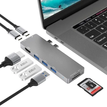 Dalių Tipas-C Didelės Spartos Hub USB HDMI PD Įkrovimo TF/SD Reader USB3.0 Docking Station 