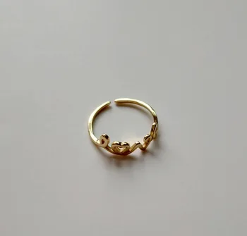 Derliaus Aukso Spalvos korėjos versija, 925 sterlingas sidabro MEILĖS žiedas paprastu būdu atidaryti žiedas Fine Jewelry