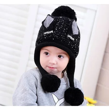 Doit 2-6 Y Plus aksomo berniukas Beanies Katės ausis vata kietosios Žiemos Baby Vaikų megzti skrybėlę vaikų mergaičių Earflap Kepurės