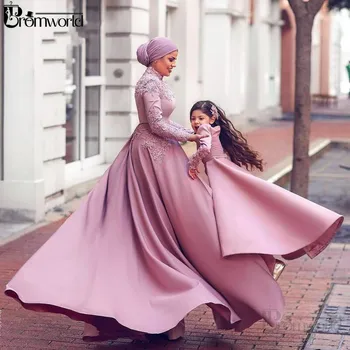 Elegantiškas Blush Pink Arabų Musulmonų Jumpsuit Vakaro Suknelės 2020 M. Aukštos Kaklo, Ilgomis Rankovėmis Appliques Vestidos Oficialų Vakare Gown
