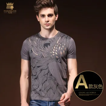 Fanzhuan Naujas, Nemokamas Pristatymas 2018 vyrų vyrų vyras atsitiktinis Trumpas Rankovėmis grey Spausdinimo Tuščiaviduriai T-Shirt Plonas asmeninį marškinėliai 825130