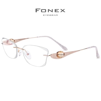 FONEX Vielos Titano Taškus Akiniai, Moterų, Prabangos Prekės ženklo Dizaineris Aukštos Kokybės Optinis Diamond Recepto Akiniai Rėmeliai 7715