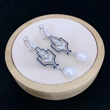 Gamtos gėlo vandens perlų lašas auskarai 925 sterlingas sidabro su kubinis cirkonis stoving lako geometrinės formos