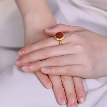 Gamtos Hetian jade Jasper pietų raudona burna reguliuojamas žiedo Kinijos retro stiliaus teismas žavesio elegantiškas moterų festivalio dovana