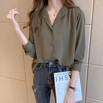 Korėjos Stiliaus Moterų Mados Ilgomis Rankovėmis Office Lady Marškinėliai Prarasti Plius Dydis Viršūnes, Atsitiktinis, Kietas Moterų Marškiniai Blusas 8178 50
