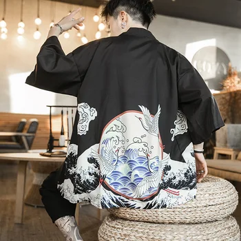 Kraštovaizdžio Spausdinti Kimono Vyrų Japonų Kimono Megztinis Harajuku Kimono Striukės Vyrams Streetwear Havajų Vyriškos Striukės Paltai 5XL