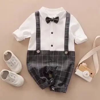 Kūdikis, berniukas romper gentalman kūdikiams visą rankovės medvilnės jumpsuit peteliškę onesie šalis nešioti 1-asis gimtadienis drabužiai kostiumas