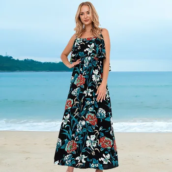 Mados Moterų Suknelė Ilgai Gėlių Paplūdimio Suknelės 2021 Nauja Pavasario Vasaros Juosta Juosmens Rankovių Seksuali Moteris Suspender Suknelė Vestido