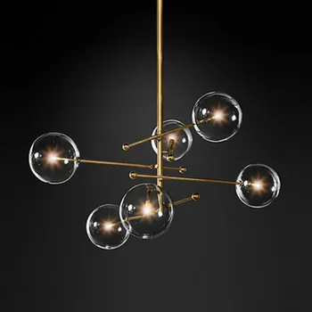 Modernaus dizaino stiklo kamuolys liustra 6 vadovai, skaidraus stiklo burbulas lempa sietynas už kambarį virtuvės juoda/aukso šviesos šviestuvas