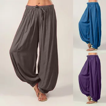 Moterų Gryna Spalva Plati Koja Pants Large Dydis Laisvas Kelnes Sporto Kelnės Šokių Moterų Aladdin Pants Large Dydis, Kelnes #T2G