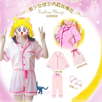 Moterų Pižama Sailor Moon Triušis Pižama Usagi Tsukino Pobūdžio Sleepwear Emuliacija Šilko Minkšti, Patogūs Rausvos Spalvos, Trumpomis Rankovėmis Rinkinys
