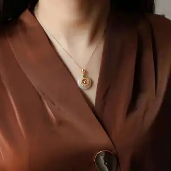 Nauja sidabro inkrustacijos gamtos Hetian jade moliūgas Karoliai Pakabukas su Kinijos unikalus senovės aukso amatų moterų prekės papuošalai