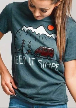 Nauja Vasaros Mados Moterų Marškinėliai Laikyti Tai Paprasta Spausdinimo Moterų Trumpomis Rankovėmis T-Shirt Atsitiktinis Ponios Viršūnes Tee