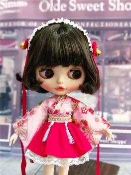 Naujas Lėlės Drabužių Mados Japonų Kimono su plaukų juostos blyth licca ob24 1/6 Lėlės Priedai drabužius lėlėms 1 Set=4PCS