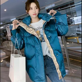 Naujas Mados Rudens-Žiemos Žemyn korėjiečių Leidimas Moterų Prarasti Storesnės medvilnės Duona Transliacijos blue coat juoda striukė