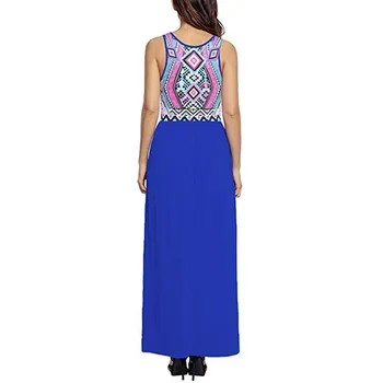 NEMOKAMAI STRUČIŲ Suknelė Moterims Blue Print Susiuvimo Rankovių Tiesiai O-Kaklo Vidurio Blauzdos Atsitiktinis Orus Kilnus Naujų Ilga Suknelė Vasarai