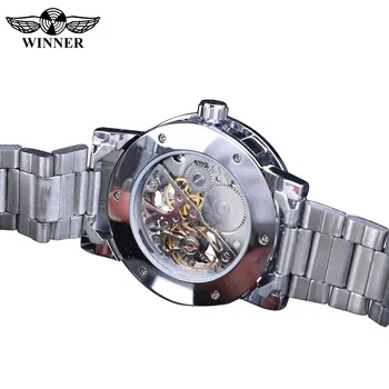 Nugalėtojas Mėlyna Laikrodžiai Deimantų Dizaino Skeletas vyriški Mechaniniai Rankiniai Laikrodžiai Laikrodis Vyrų Šviesos Rankas Sidabro Nerūdijančio Plieno