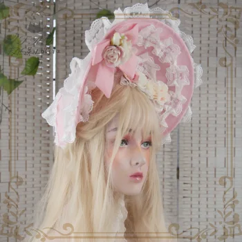 Origional prancūzų stilius Derliaus Bonette BB Skrybėlę Spalvingas Rožinė Rankų Lolita Mažų Dalykų Spalvingas Mažas Top hat Priedai