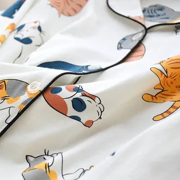 Pavasarį Ir Rudenį Naujų Sweet Kitten Spausdinimo Ponios Medvilnės Pižama Nustatyti Turn-žemyn Apykaklės Animacinių filmų Sleepwear Komfortą Prarasti Homewear