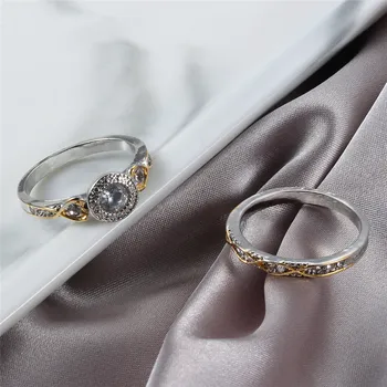 Prabanga Moterų Baltos Apvalios Žiedo Nustatyti, Žavesio Aukso Sidabro Spalvos Meilė Širdies Žiedai Moterims Žada Vestuvių Juostoje Vestuvinis Žiedas