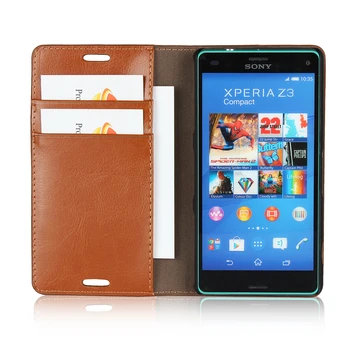 Prabanga Piniginės stiliaus telefono dėklas Odinis dėklas Sony Xperia Z3 Kompaktiškas D5833 Flip Cover Verslo Apsauginis Dėklas
