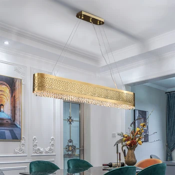 Prabangus aukso liustra, valgomasis, kambarys stačiakampio led kristalų lempos šiuolaikinės virtuvės sala cristal blizgesio patalpų apšvietimas šviestuvai