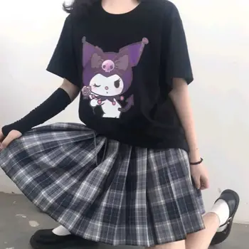QWEEK Kuromi Anime Marškinėliai Moterims Vasaros 2021 Mados Gotikos Stiliaus Kawaii Anime Marškinėliai Plius Dydis Viršūnes Negabaritinių Moterys T-shirt Egirl