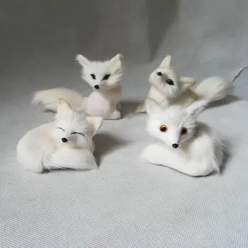Realaus gyvenimo žaislų fox modelis, rankdarbių,plastinė ir kailio white fox apie 9-12 cm viena partija / 4 gabalus,namų puošybai žaislas Kalėdų dovana w0086