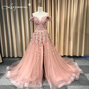 Rožinė Off Peties vakarinę Suknelę Nekilnojamojo Nuotraukas, 3D Gėlės Šalies Proga Oficialus Ilgai Vakare Šalis Suknelė Chalatas De Soire