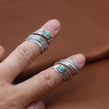 S925 Sterlingas Sidabro Derliaus Tailando Sidabro Asmenybės Vyrų ir Moterų Atidaryti Žiedas Plunksnų Žiedas