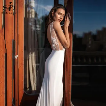 Seksualus Backless Vestuvių Suknelė turkija 2020 V kaklo Nėrinių Nuotakos Aplikacijos suknelė nuotakos Boho Satino Paplūdimys Vestuvių Suknelė vestido de novia