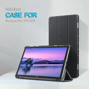 Smart Atveju, Huawei MediaPad M6 10.8 Colių 2019 Tablet Atveju Auto Pabusti Miego Tri-fold Stovėti Padengti Huawei M6 10.8