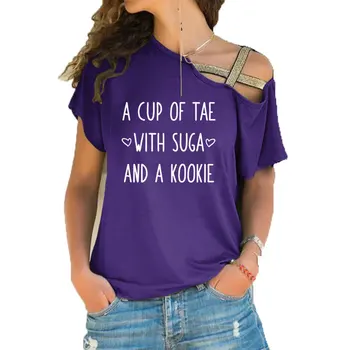 Tae Suga Kookie T-Shirt Agust D Marškinėliai Moterims Atsitiktinis Arbatos Puodelio Min Yoongi Medvilnės Plius Dydžio Netaisyklingos Nerijos Kryžiaus Tvarstis Viršų